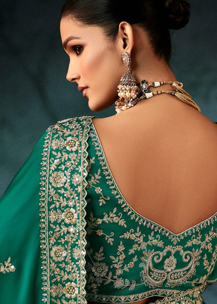 Green Embroidered Festive Saree