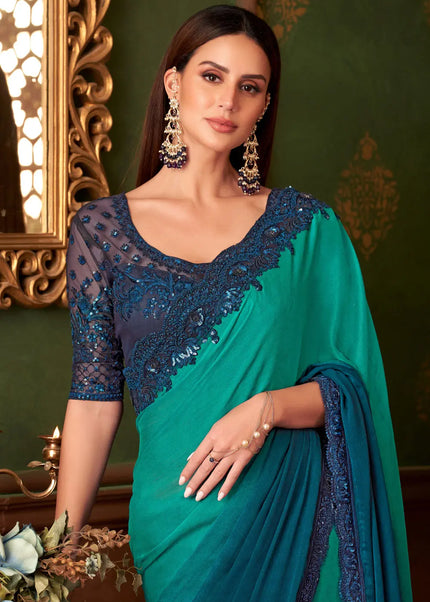 Turquoise Embroidered Saree