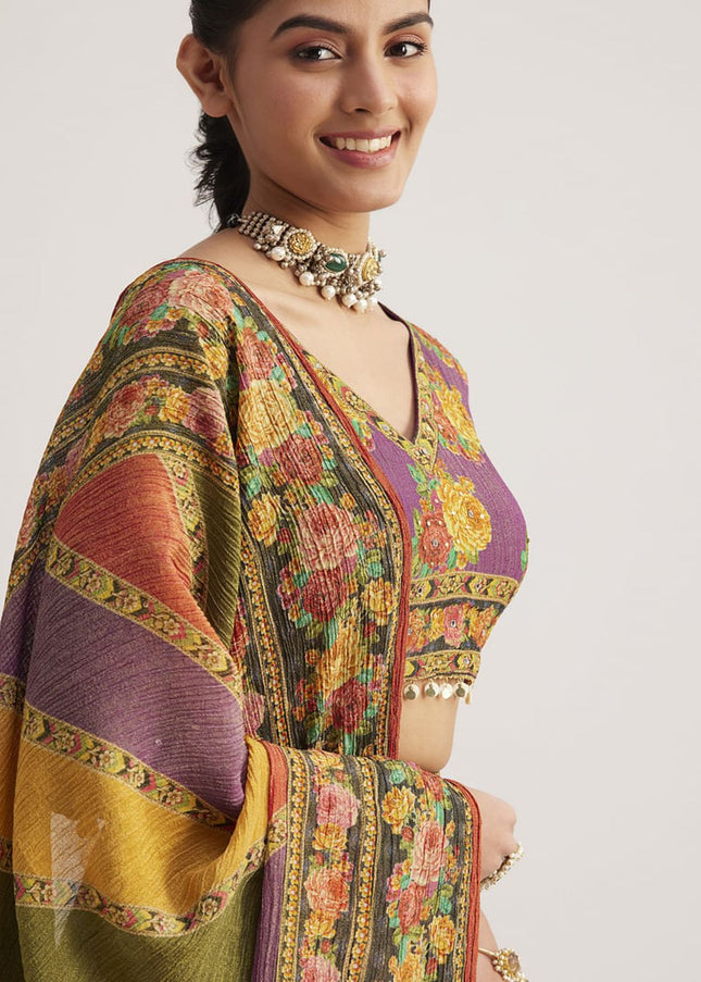 Multicolor Printed and Embroidered Lehenga Choli