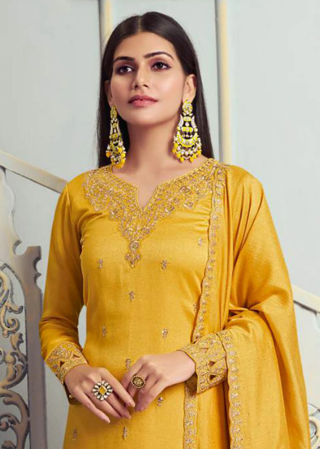 Yellow Embroidered Palazzo Suit