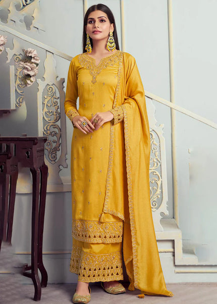 Yellow Embroidered Palazzo Suit