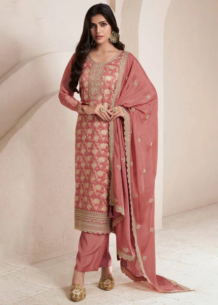 Rust Embroidered Pant Style Suit