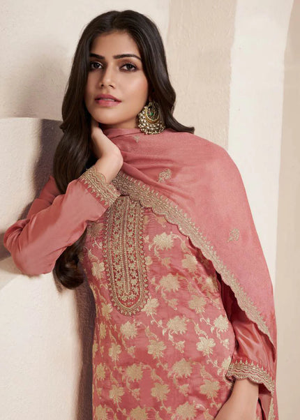 Rust Embroidered Pant Style Suit