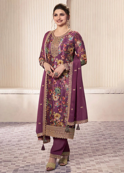 Pink Embroidered Pant Suit