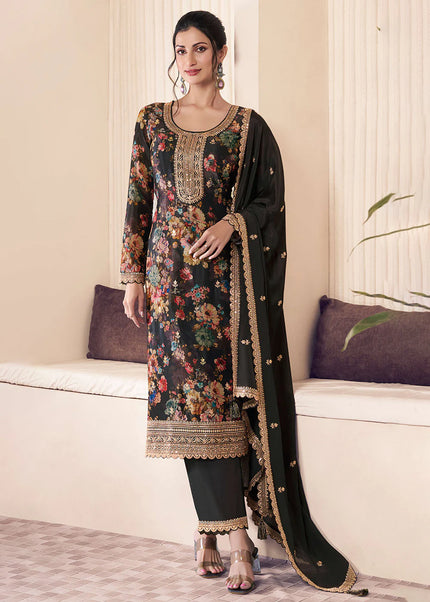 Black Embroidered Pant Suit