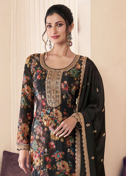 Black Embroidered Pant Suit