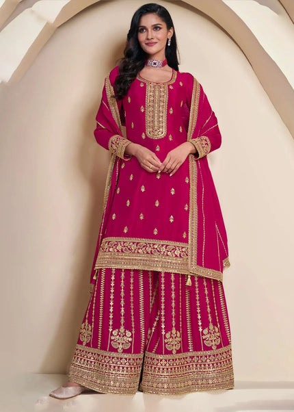 Pink Embroidered Sharara Suit