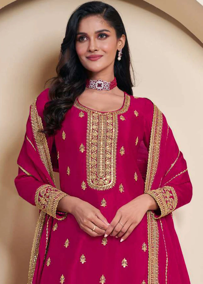 Pink Embroidered Sharara Suit