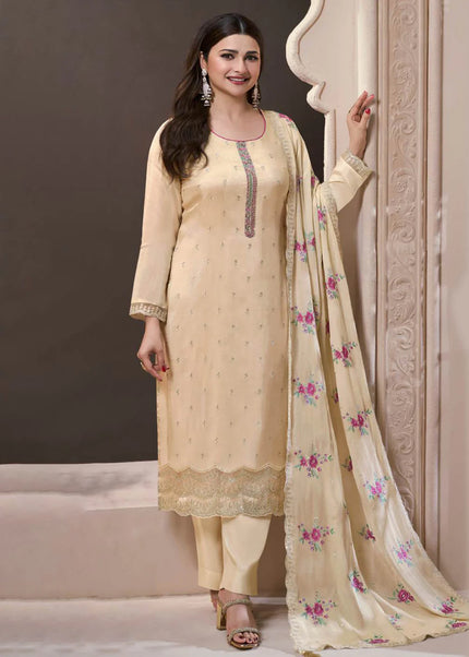 Cream Embroidered Pant Style Suit