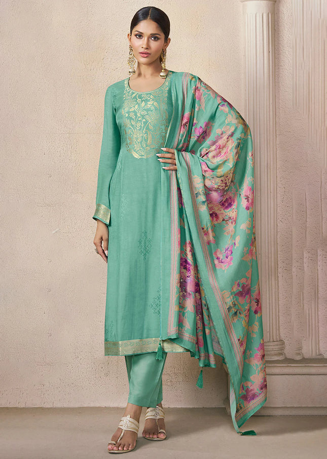 Sea Green Embroidered Pant Suit