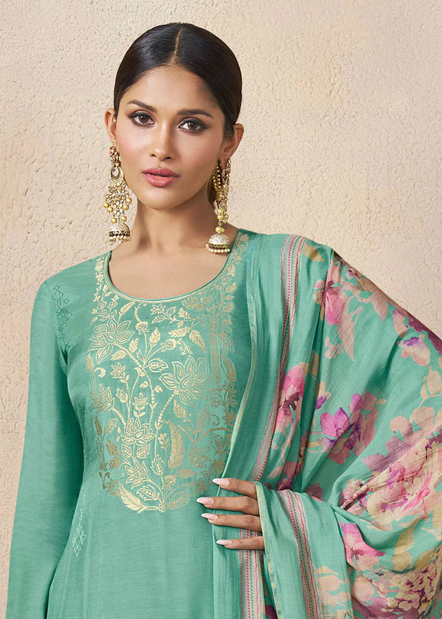 Sea Green Embroidered Pant Suit