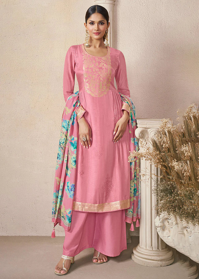 Pink Embroidered Pant Suit