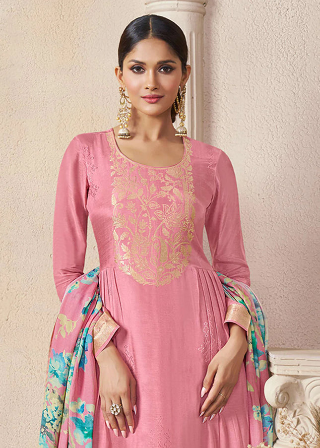 Pink Embroidered Pant Suit