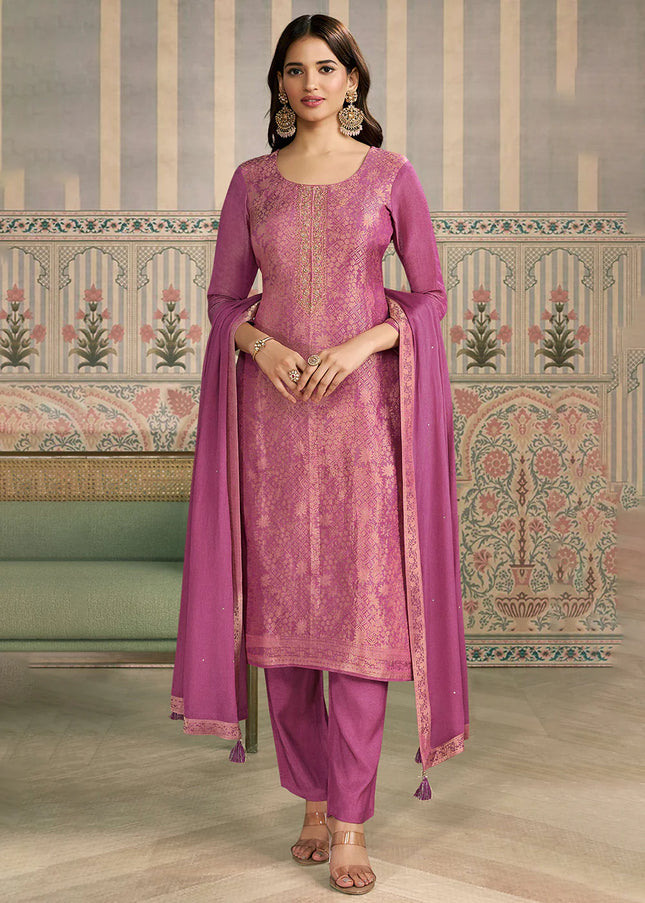 Pink Embroidered Pant Suit