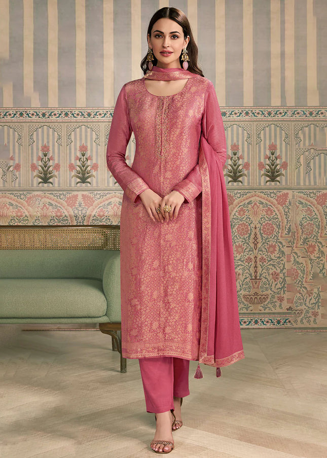 Peach Embroidered Pant Suit