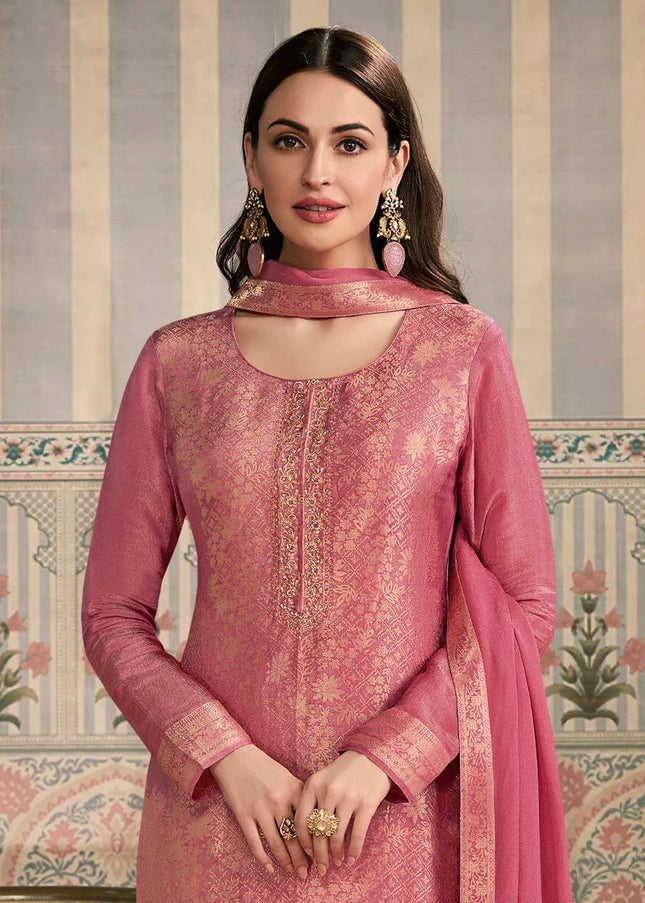 Peach Embroidered Pant Suit