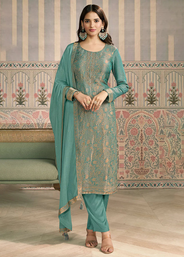 Sea Green Embroidered Pant Suit