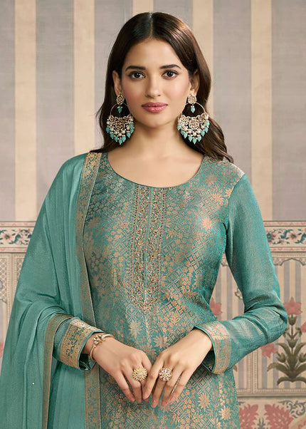Sea Green Embroidered Pant Suit