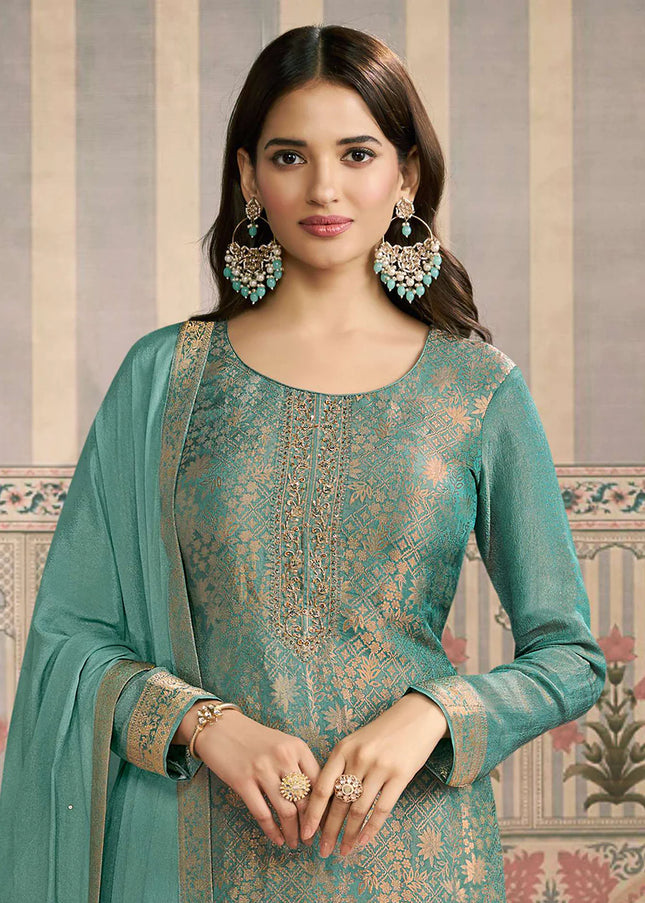 Sea Green Embroidered Pant Suit