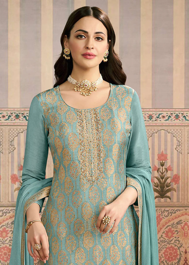 Sea Green Embroidered Pant Suit