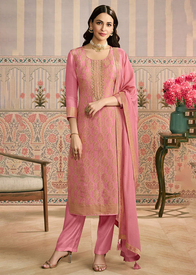 Pink Embroidered Pant Suit