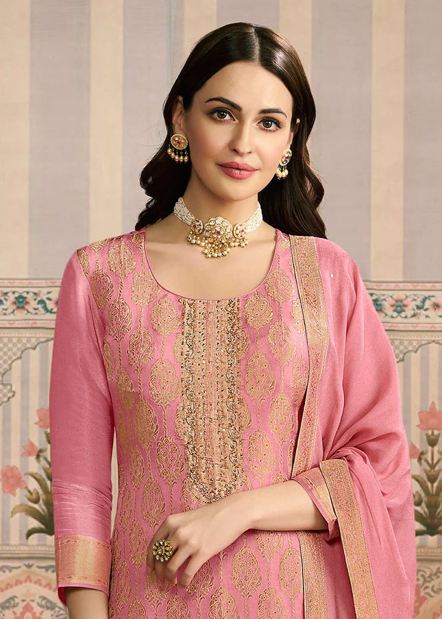 Pink Embroidered Pant Suit