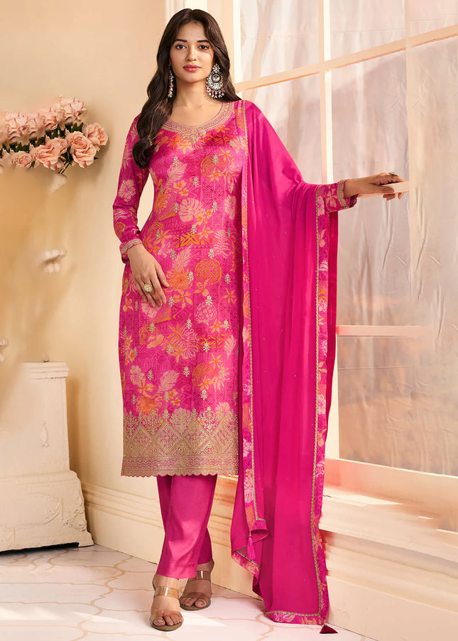 Pink Embroidered Pant Suit