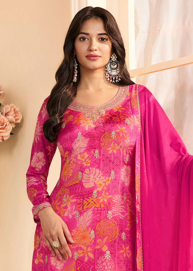 Pink Embroidered Pant Suit