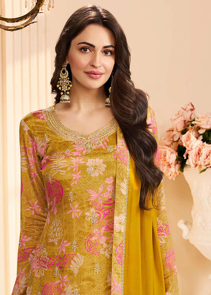 Mustard Yellow Embroidered Pant Suit