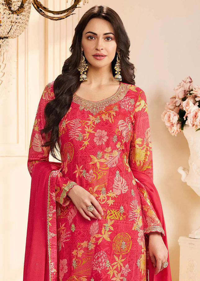 Red Embroidered Pant Suit