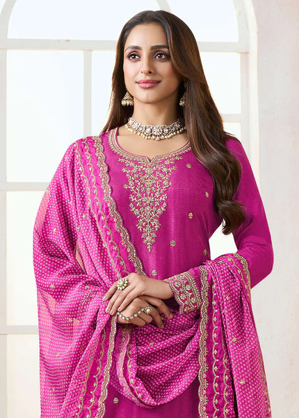 Pink Printed and Embroidered Lehenga Suit