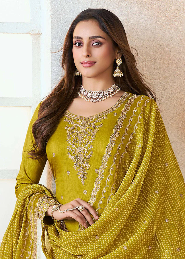 Mustard Yellow Printed and Embroidered Lehenga Suit