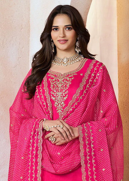 Pink Printed and Embroidered Lehenga Suit