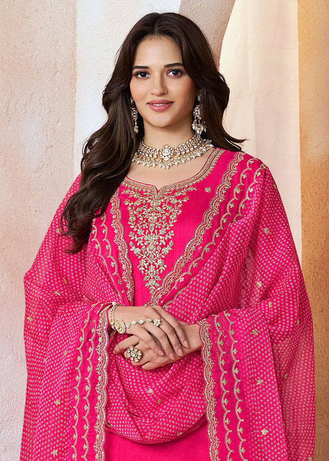 Pink Printed and Embroidered Lehenga Suit