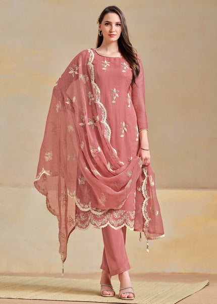Mauve Embroidered Pant Suit