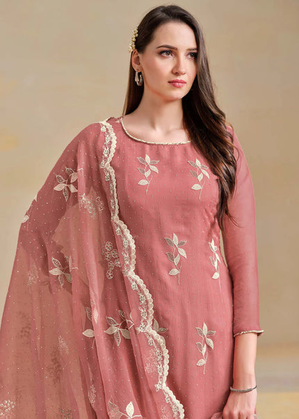 Mauve Embroidered Pant Suit