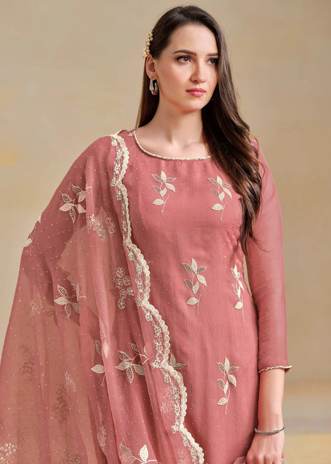 Mauve Embroidered Pant Suit