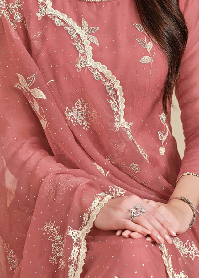 Mauve Embroidered Pant Suit