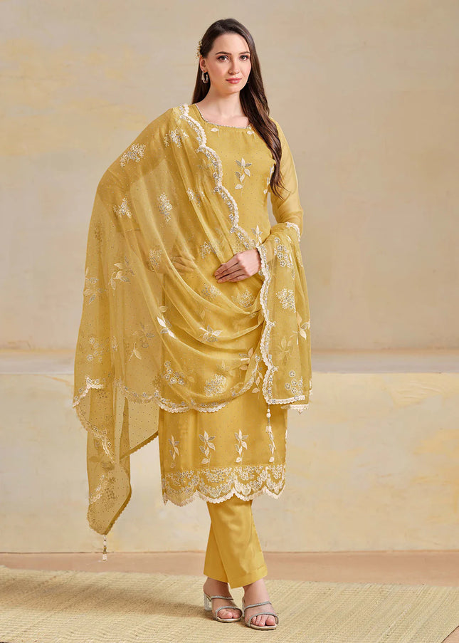 Yellow Embroidered Pant Suit