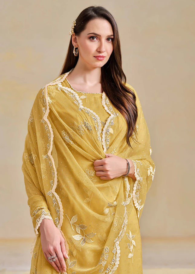Yellow Embroidered Pant Suit