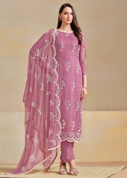 Purple Embroidered Pant Suit