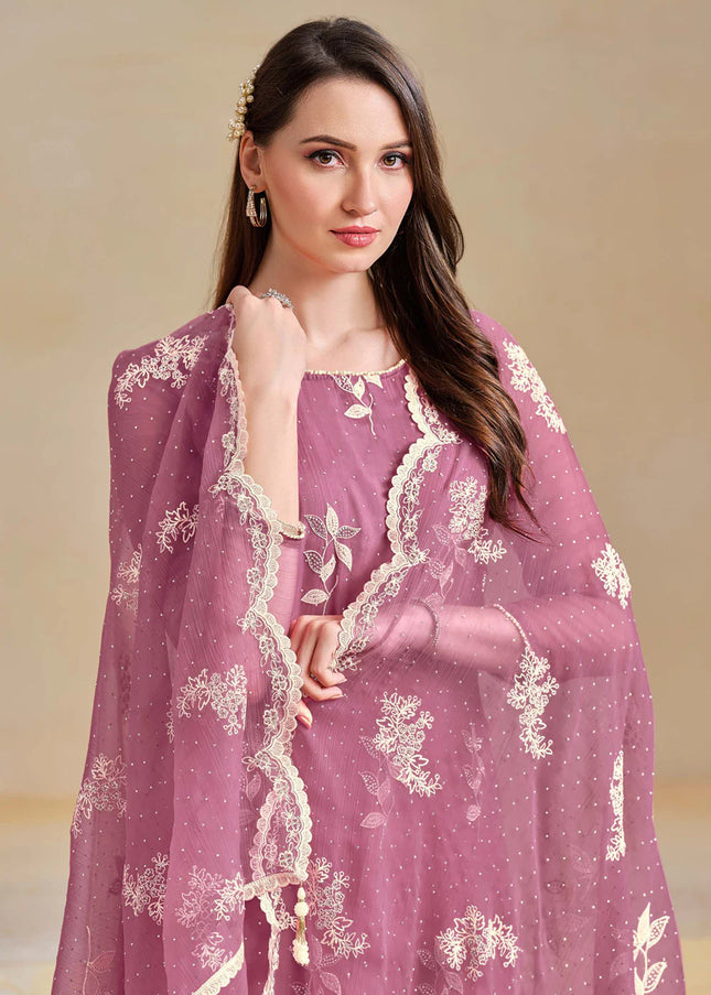 Purple Embroidered Pant Suit