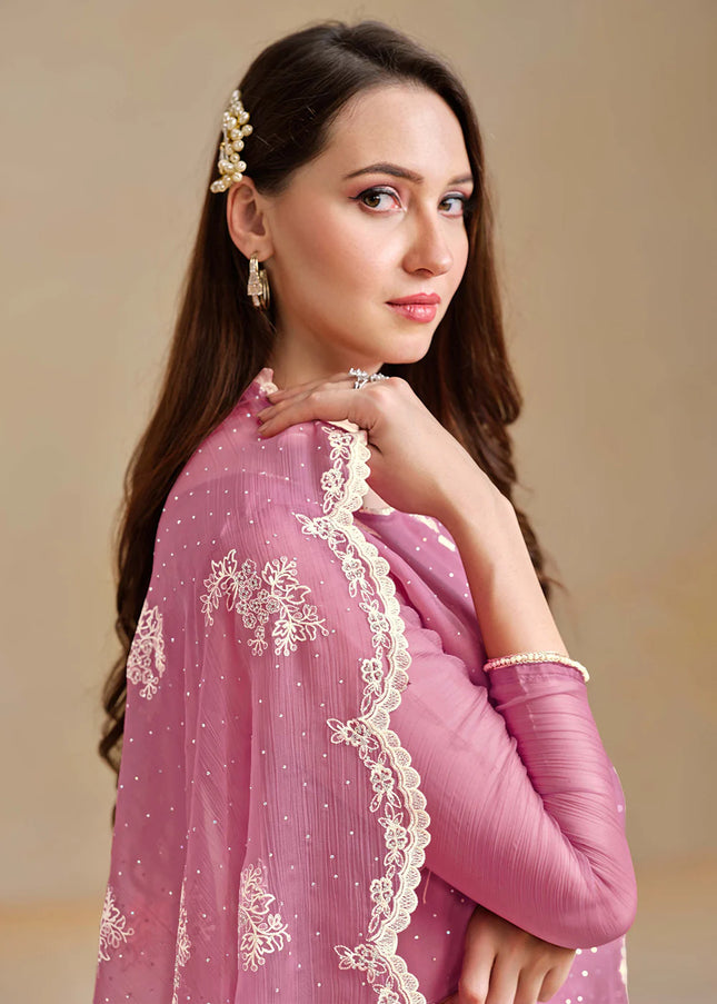 Purple Embroidered Pant Suit
