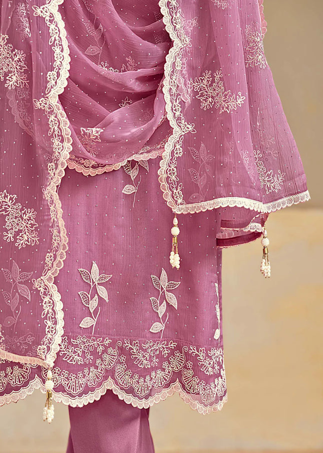 Purple Embroidered Pant Suit