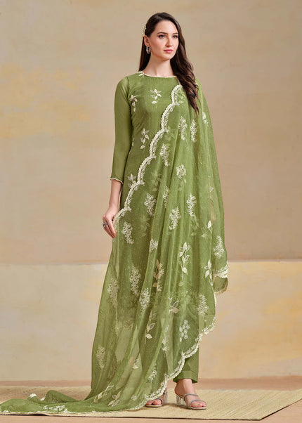 Green Embroidered Pant Suit