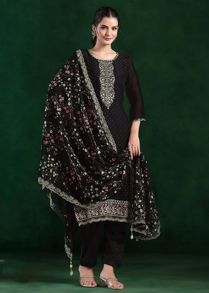 Black Embroidered Pant Suit