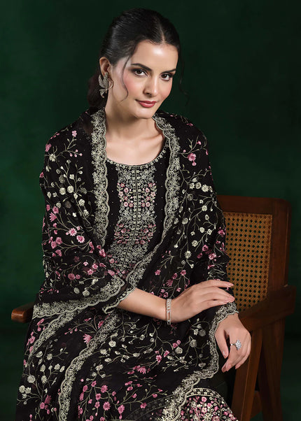 Black Embroidered Pant Suit