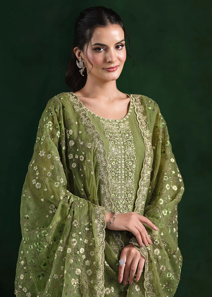 Green Embroidered Pant Suit