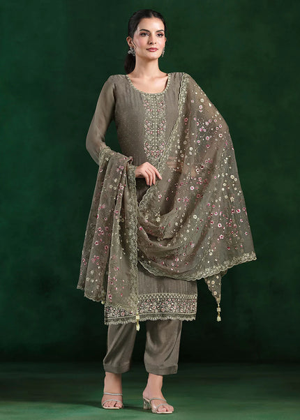 Grey Embroidered Pant Suit
