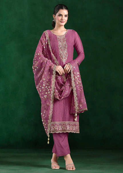 Pink Embroidered Pant Suit